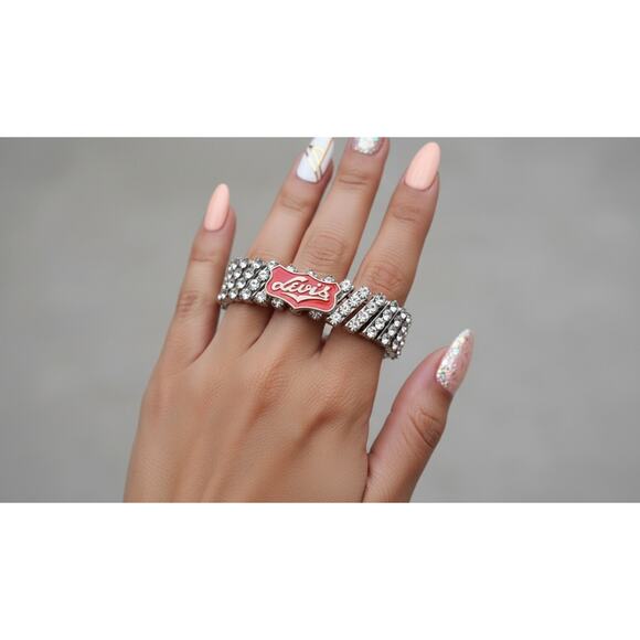 Artisan Vintage Levi Pin Rhinestone Bracelet | 1960s Stretch Statement - Picture 11 of 11